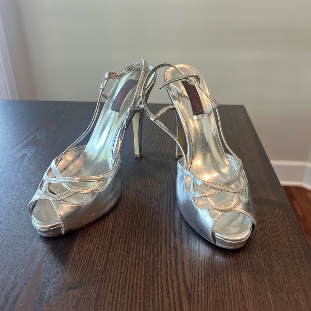 Women's Silver Peep-Toe Strappy High Heels